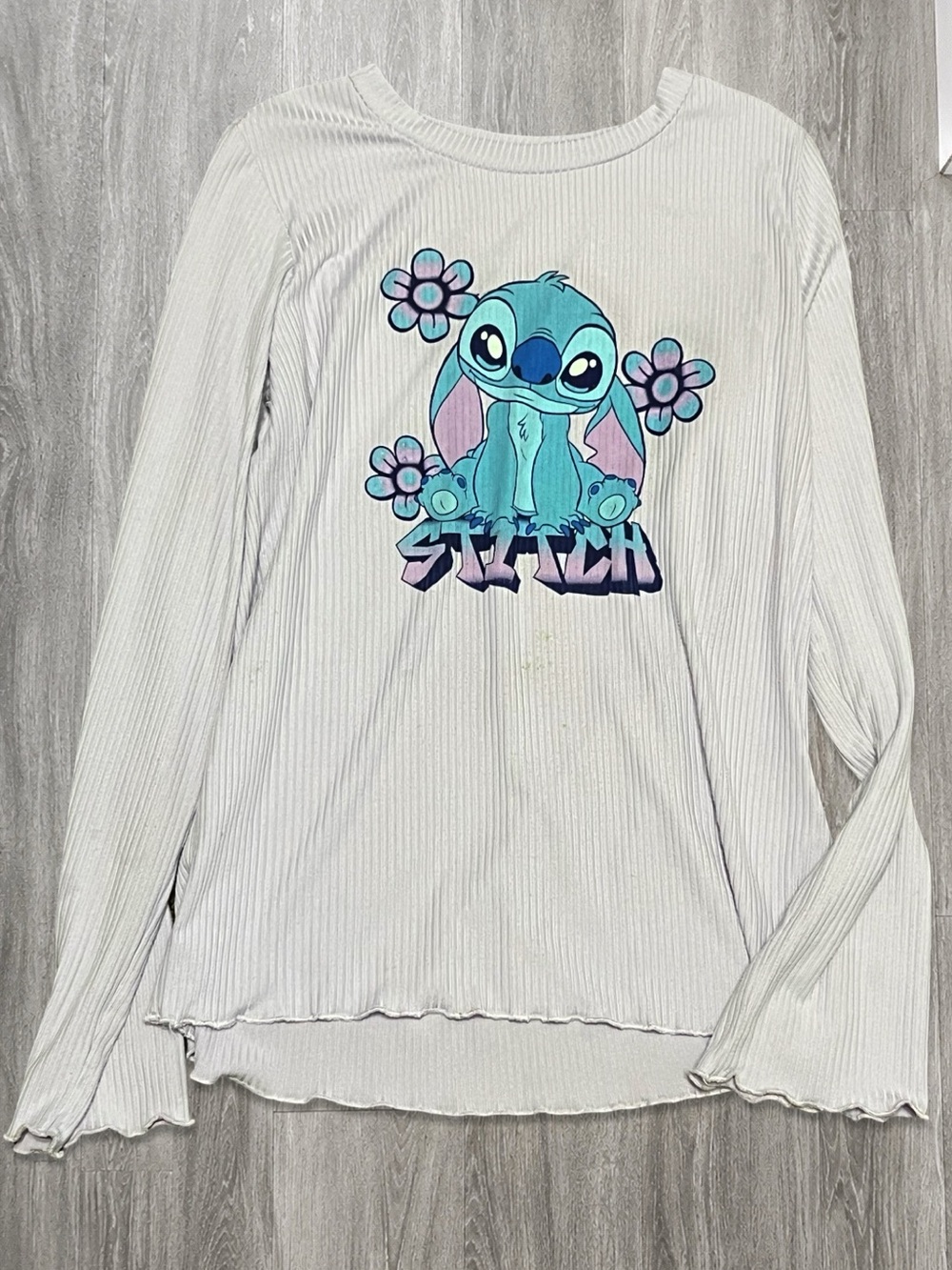 Disney Stitch Girls XL (14/16) White Ribbed Long Sleeve Pajama Top Sleep Shirt - Picture 2 of 5